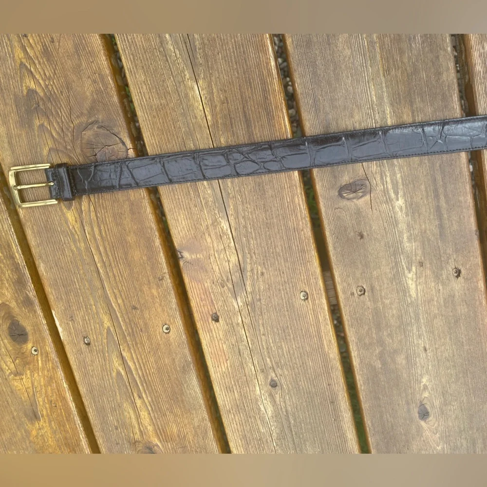 Mens Burberry Croco Embossed NEW Leather Belt🔥Vintage Brass Buckle🔥 - Picture 5 of 16